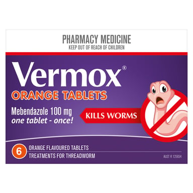 Vermox Treatment For Threadworm Orange Flavoured 6 Tablets