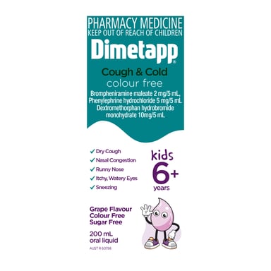 Dimetapp Cough & Cold Kids 6yrs+ Colour Free 200ml