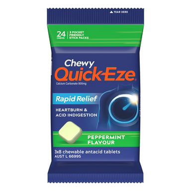 Quick-Eze Heartburn & Indigestion Relief Chewy Peppermint 24 Chewable Tablets