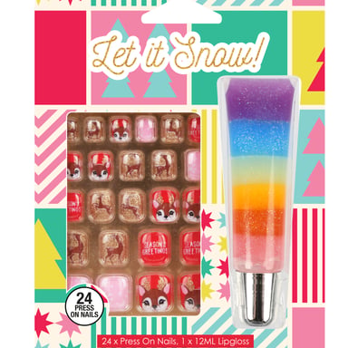 GFA Festive Joyous Press On Nails And Lipgloss 1 each