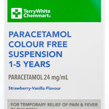 TerryWhite Chemmart Paracetamol Colour Free Suspension 1-5 Years - 200ml