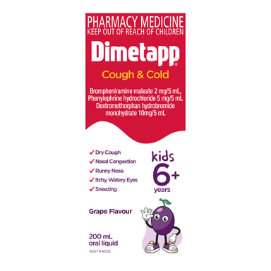 Dimetapp DM Elixir Cough & Cold Sugar Free Grape Flavour 200ml