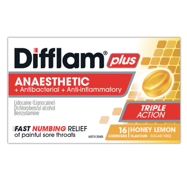 Difflam Plus Anaesthetic Triple Action Honey & Lemon 16 lozenges