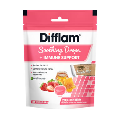 Difflam Soothing Drops + Immune Support Strawberry 20 lozenges