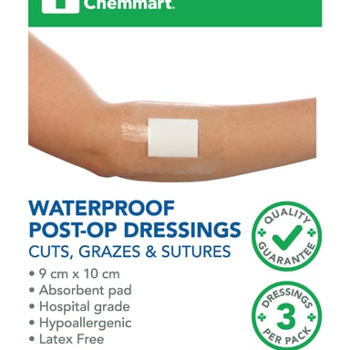 TerryWhite Chemmart Post Surgery Waterproof Dressing 9X10cm - 3 pack