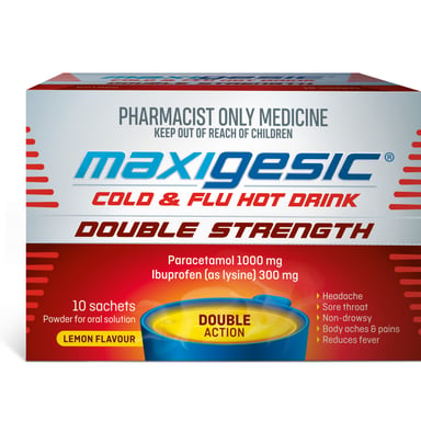 Maxigesic Cold & Flu Hot Drink Double Strength 1000mg/300mg - 10 sachets