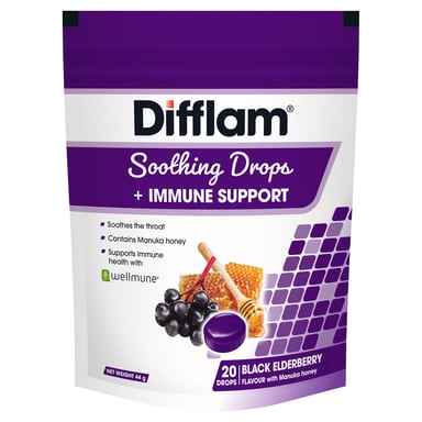 Difflam Soothing Drops + Immune Support Black Elderberry 20 lozenges