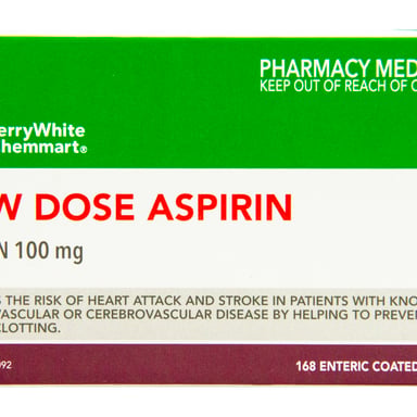TerryWhite Chemmart Aspirin Low Dose 100mg - 168 tablets