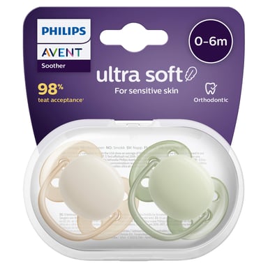 Avent Soft Soother Plain Mixed, 0-6 Months SCF091/32 - 2 pack