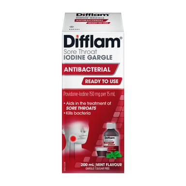 Difflam Ready to Use Sore Throat Iodine Gargle 200ml