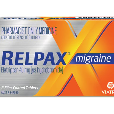 Relpax Migraine Eletriptan 40mg 2 tablets