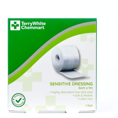 TerryWhite Chemmart Adhesive Sensitive Dressing 6cm X 1M - 1 roll