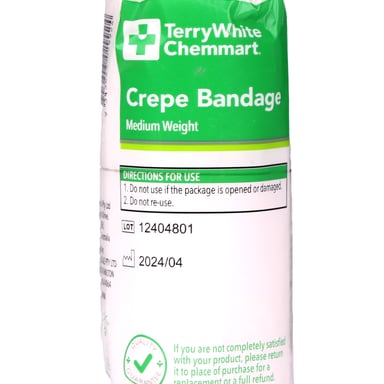 TerryWhite Chemmart Crepe Bandage Medium Weight 10cm X 1.6M - 1 roll