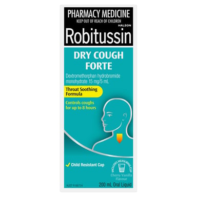 Robitussin Dry Cough Forte Oral Liquid Cherry Vanilla Flavour 200ml