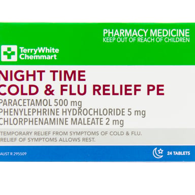 TerryWhite Chemmart Cold & Flu Relief Night PE 24 tablets