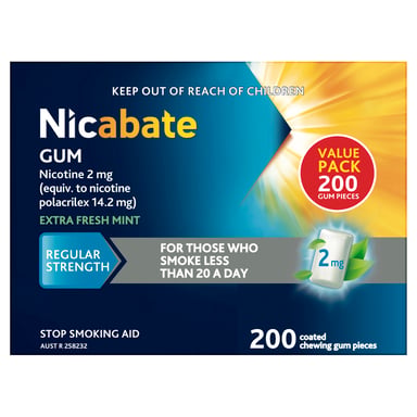 Nicabate Gum Regular Strength Extra Fresh Mint 2mg - 200 pieces