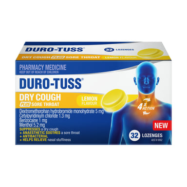 Duro-Tuss Dry Cough Plus Sore Throat Lemon Lozenges 32 tablet