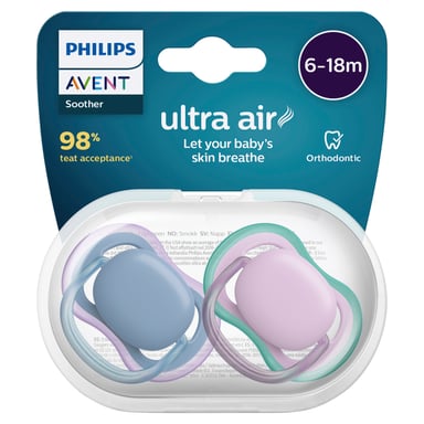 Avent Ultra Air Soother 6-18 Months Plain 2 pack