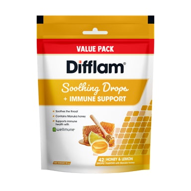 Difflam Soothing Drops + Immune Support Honey & Lemon 42 lozenges