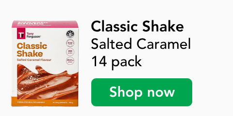 Tony Ferguson Classic shake, Salted Caramel flavour 14 pack, Shop now