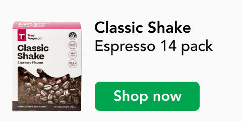Tony Ferguson Classic shake, Espresso flavour 14 pack, Shop now