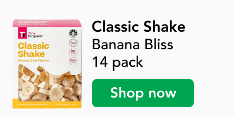 Tony Ferguson Classic shake, Banana Bliss flavour 14 pack, Shop now