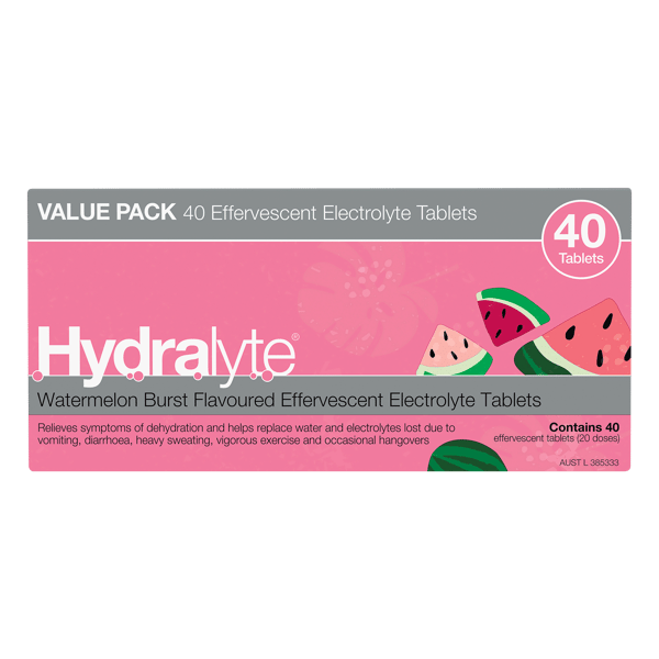 Hydralyte Watermelon Burst Flavoured Effervescent Electrolyte 40 tablets