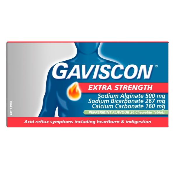 Gaviscon Extra Strength Heartburn And Indigestion Relief Peppermint 24 chew tabs