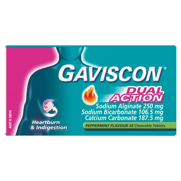 Gaviscon Dual Action Peppermint Flavour 48 chewable tablets