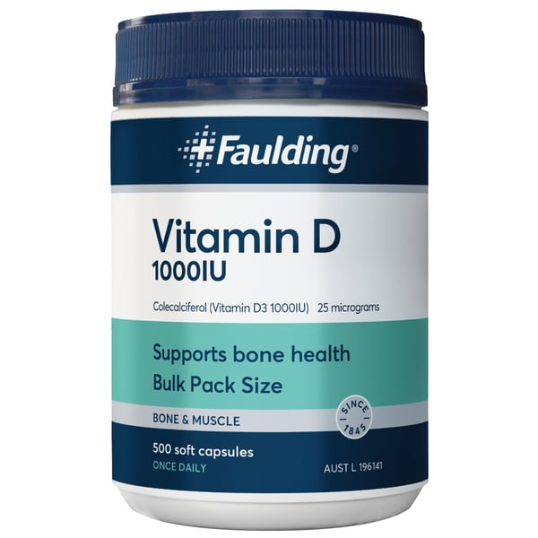 Faulding Vitamin D 1000IU - 500 soft gel capsules