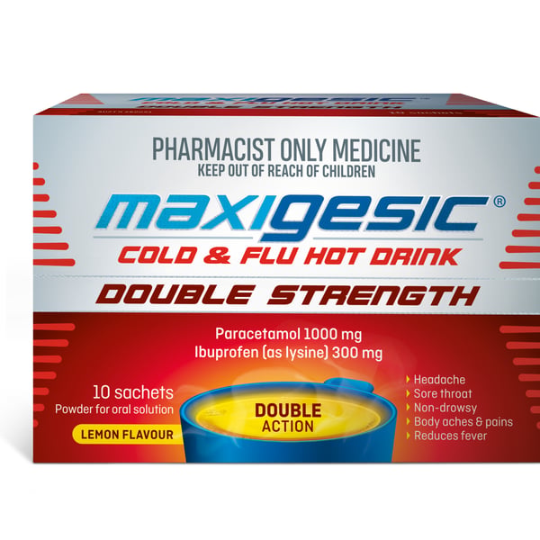 Maxigesic Cold & Flu Hot Drink Double Strength 1000mg/300mg - 10 sachets