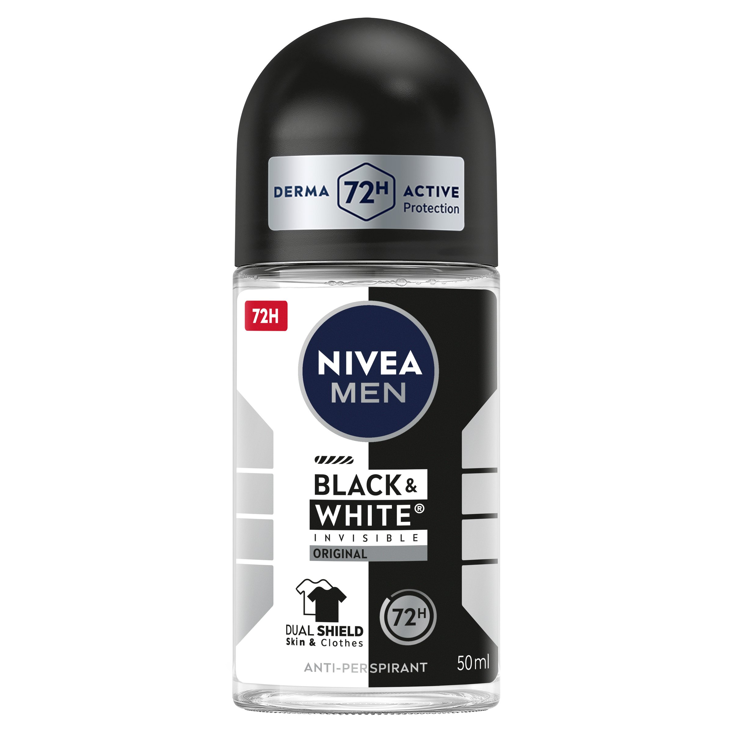 Nivea Men Anti-Perspirant Invisible Black & White Roll On 50ml - Image 1