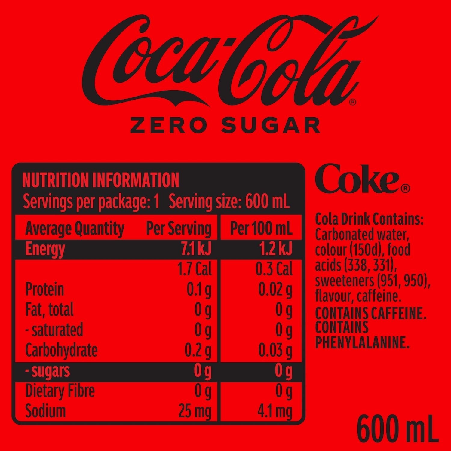 Coca-Cola Coke Zero Bottle 600ml - Image 3