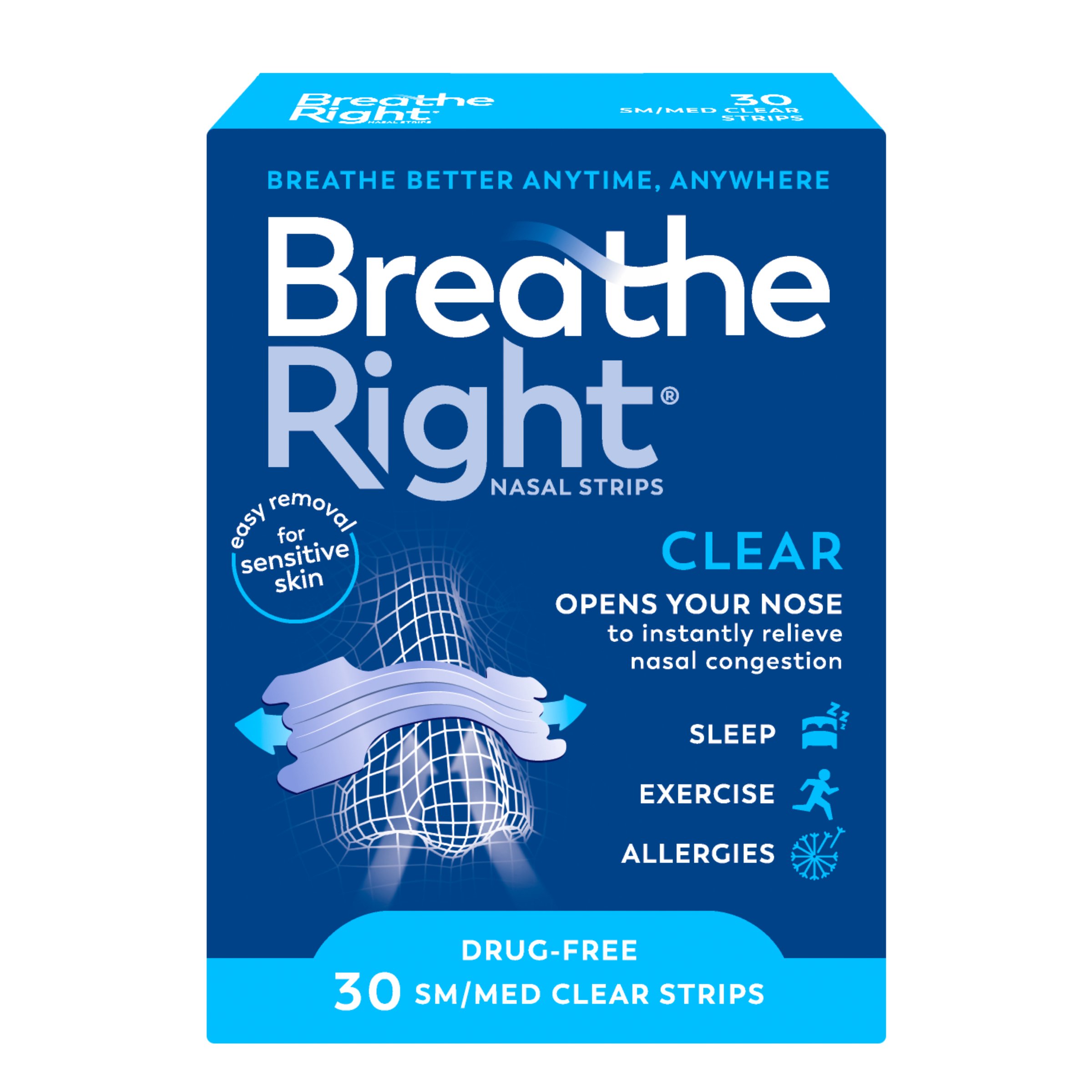 Breathe Right Clear Nasal Strip Regular 30 pack - Image 1