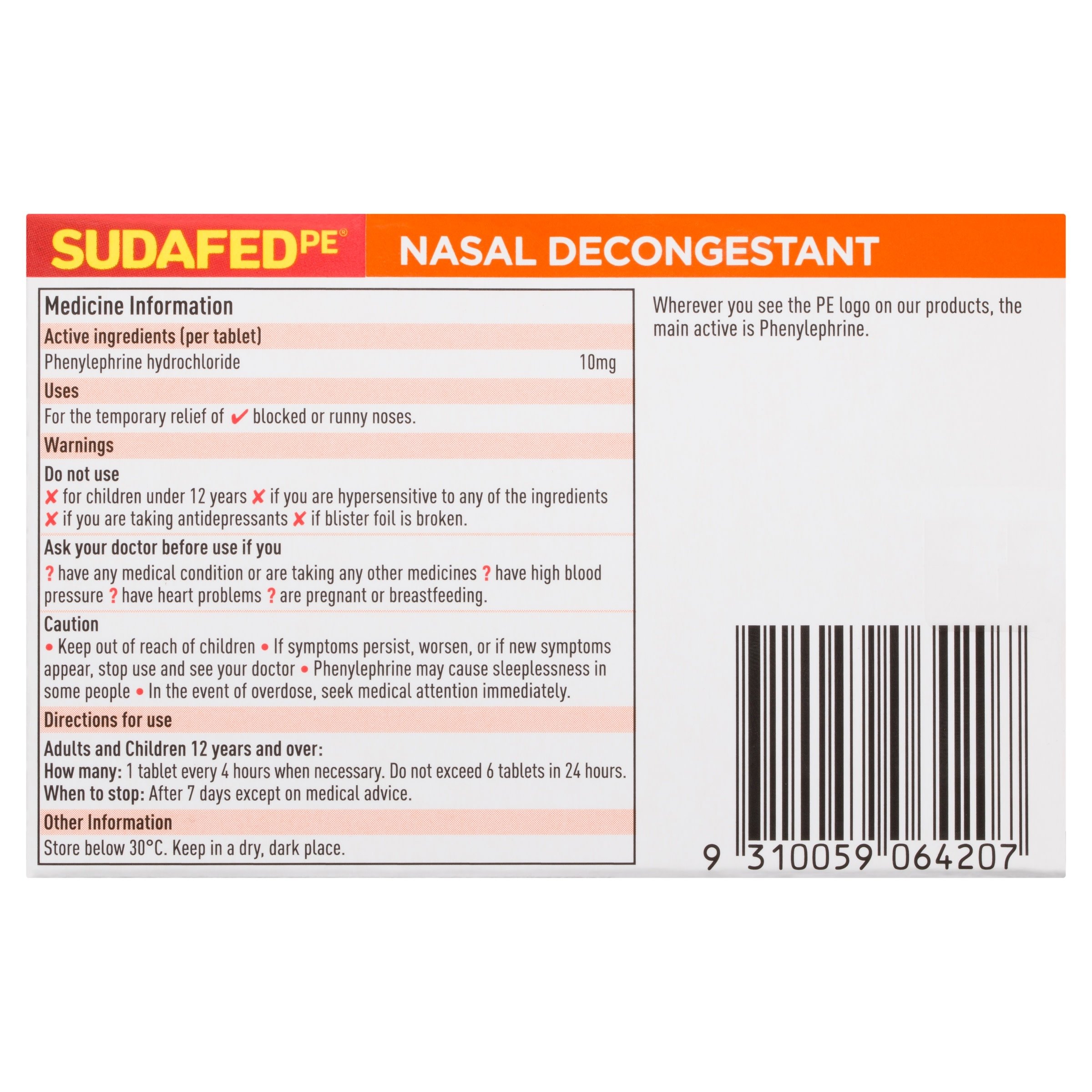 Sudafed PE Nasal Decongestant Non Drowsy 24 tablets - Image 2
