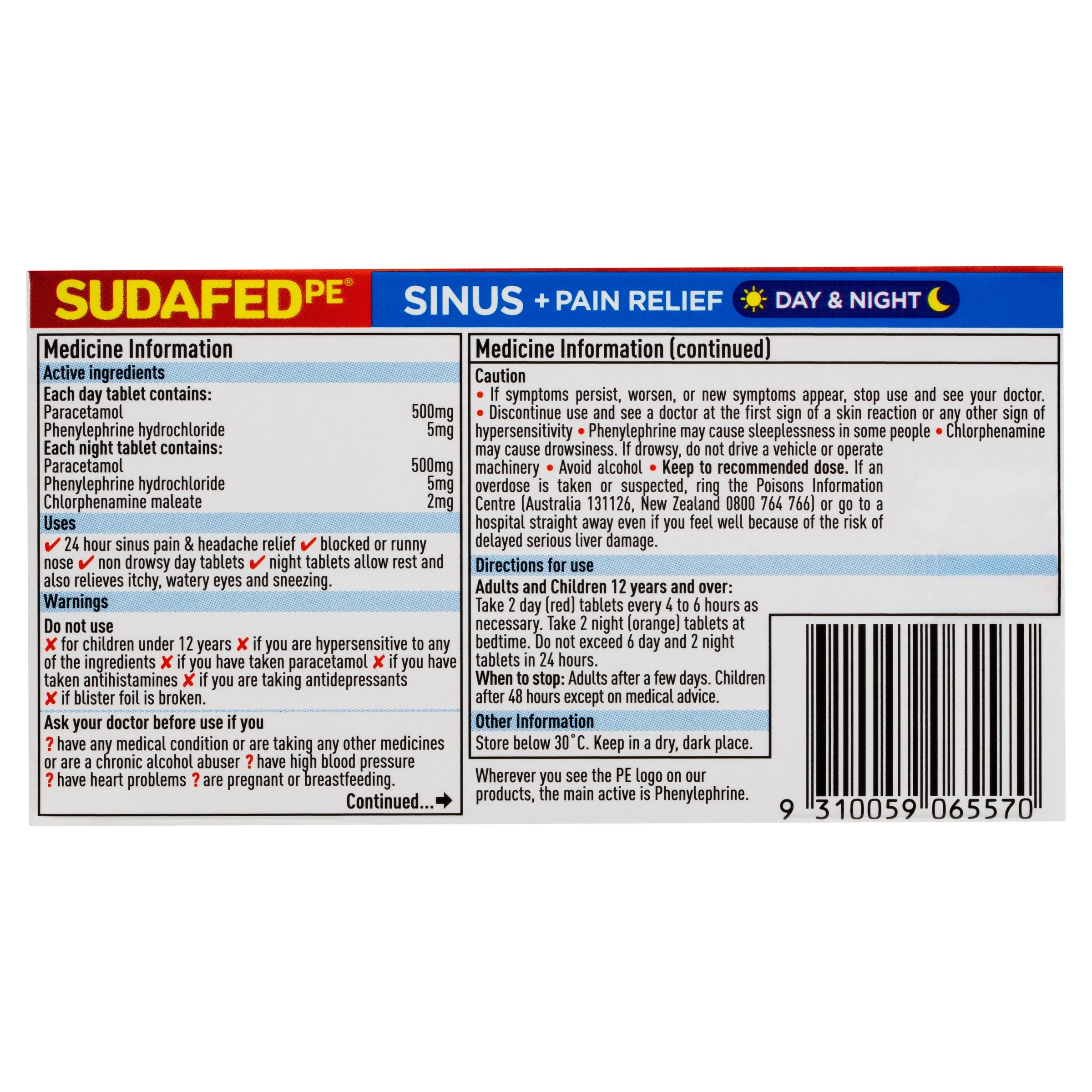Sudafed PE Sinus Day + Night Relief 24 tablets - Image 2
