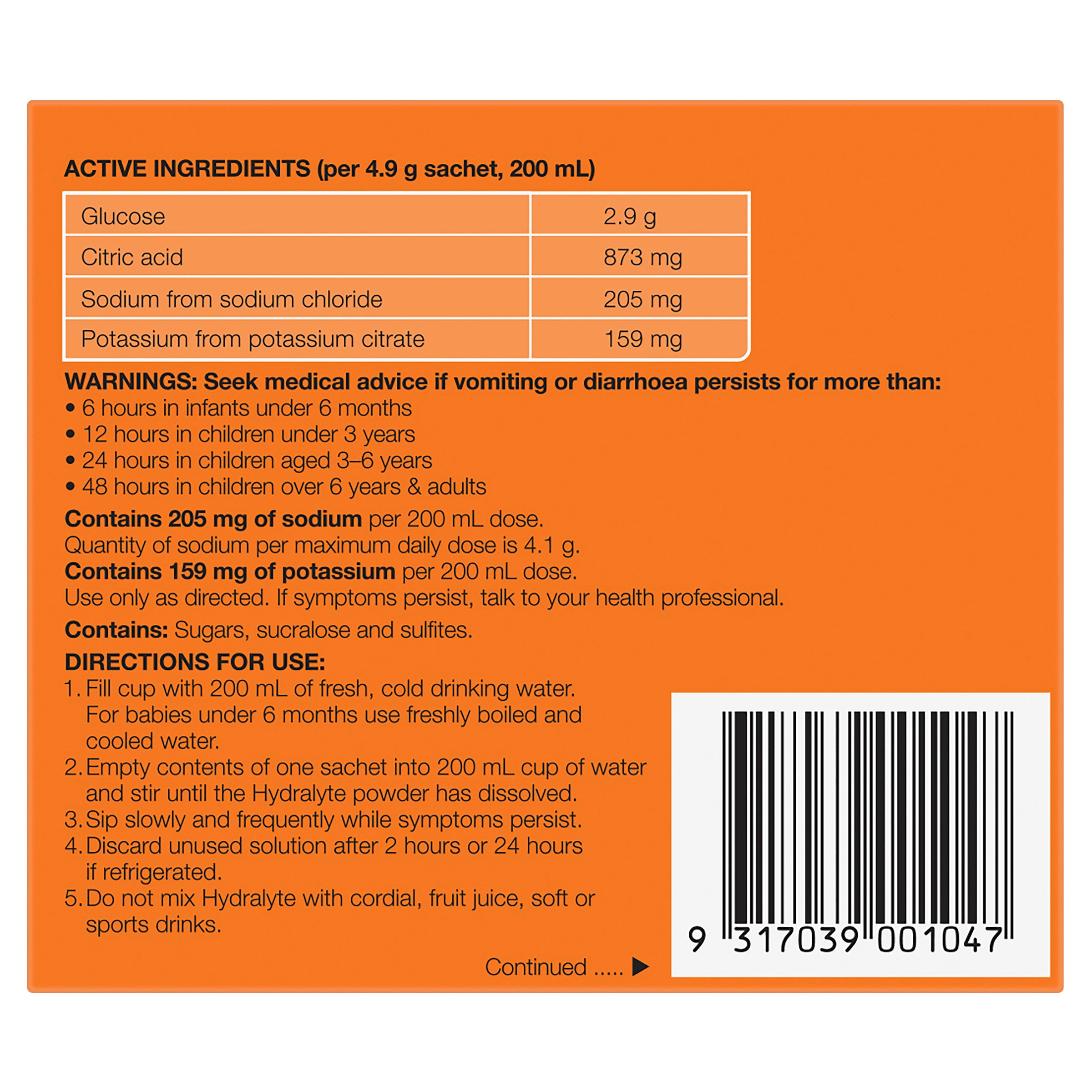 Hydralyte Electrolyte Powder Orange Flavoured 10 Sachets - Image 2
