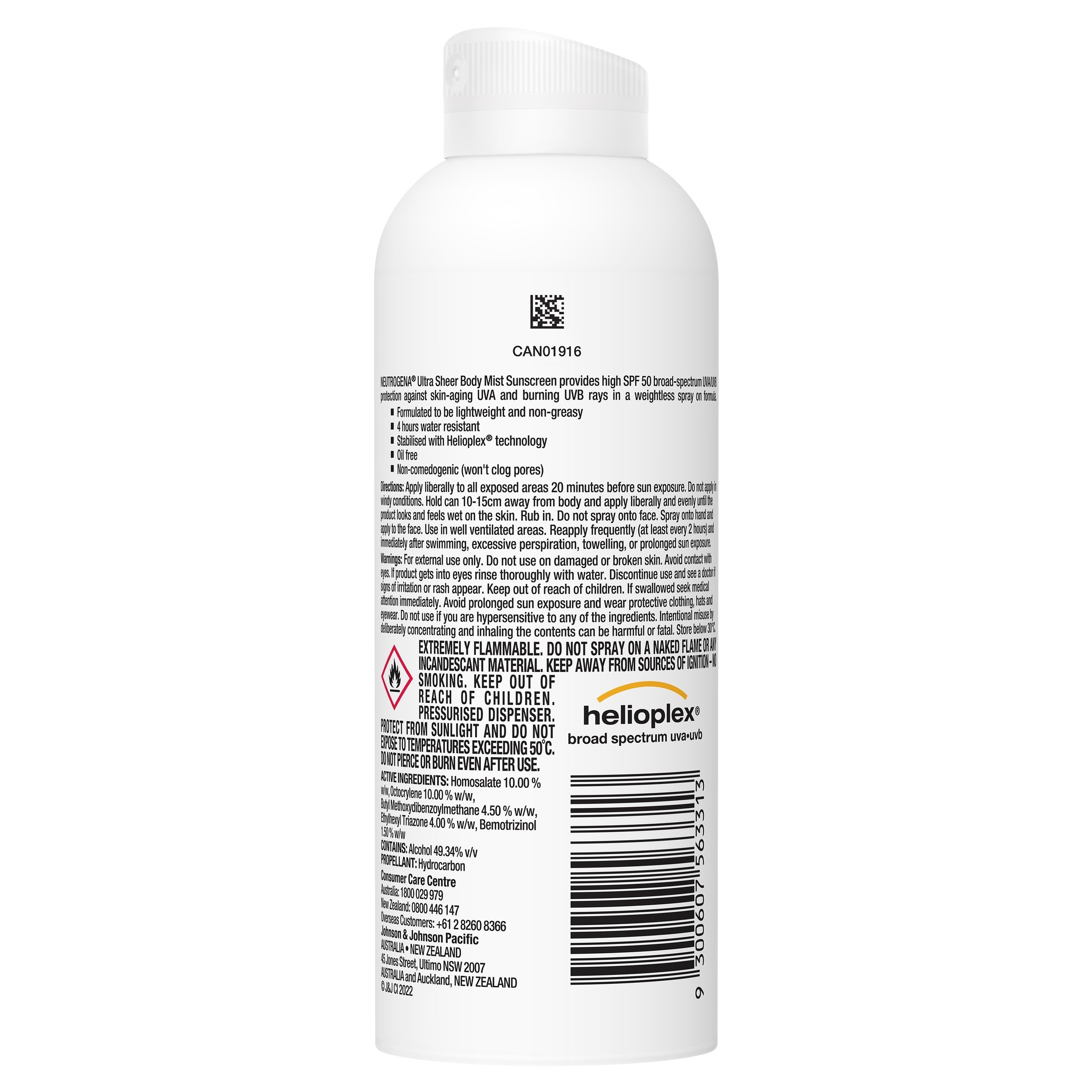 Neutrogena Ultra Sheer Body Mist Sunscreen Spray SPF50 140g - Image 2