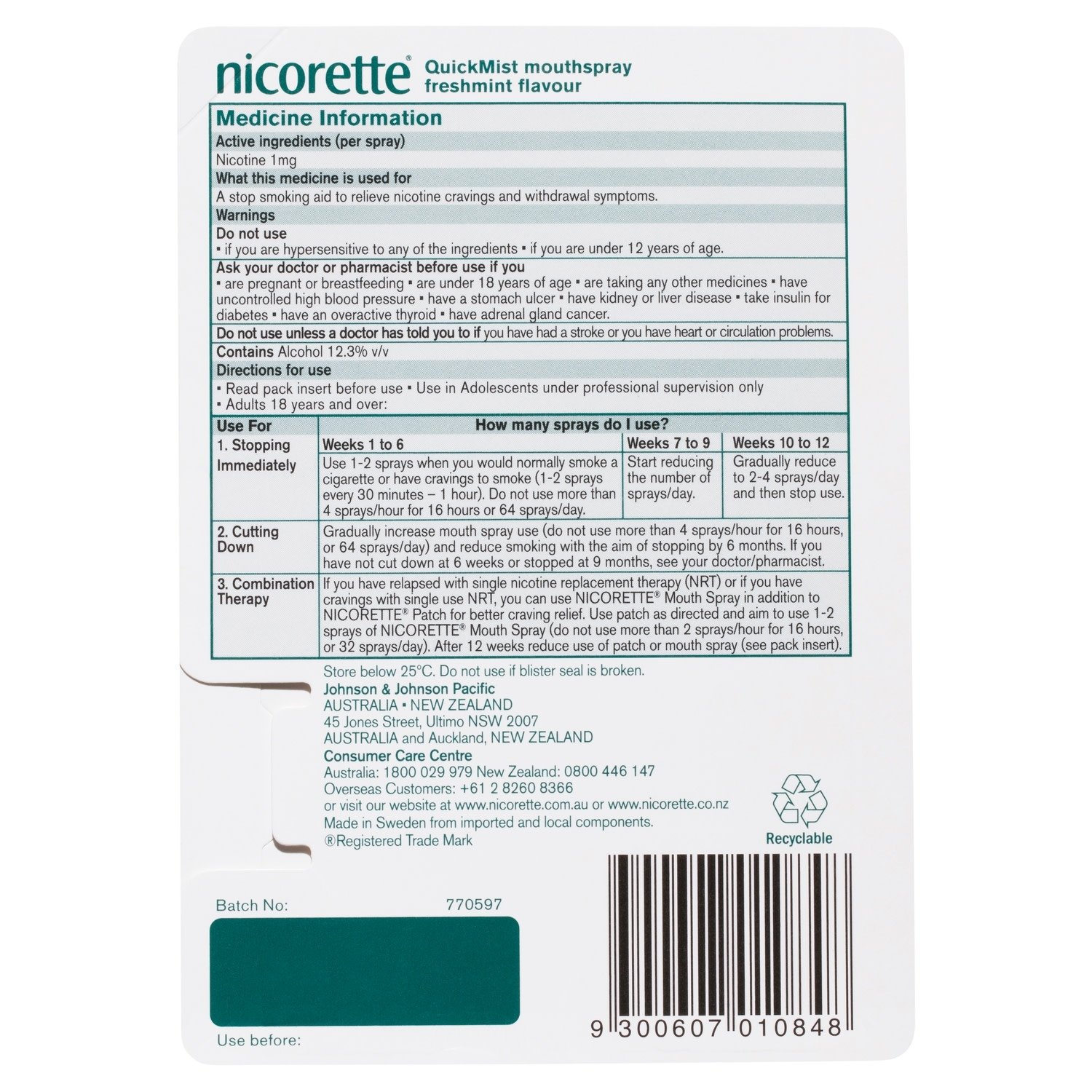 Nicorette Quick Mist Mouth Spray Freshmint 1mg - 150 doses - Image 2