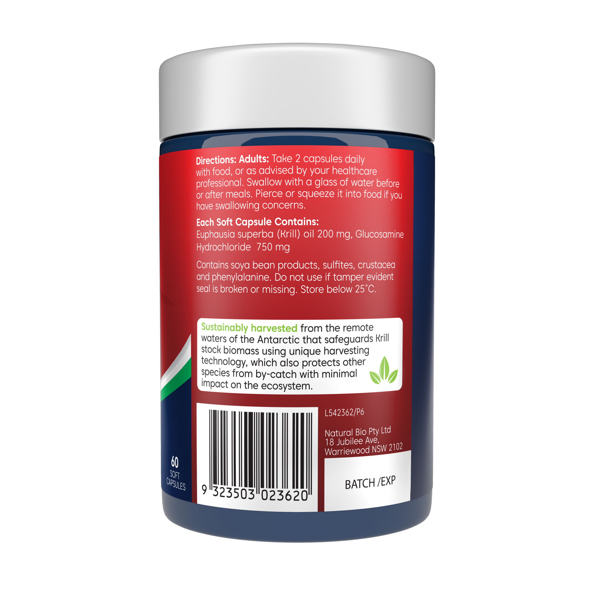 Bioglan Red Krill Oil 200mg + Glucosamine 750mg - 60 capsules - Image 3