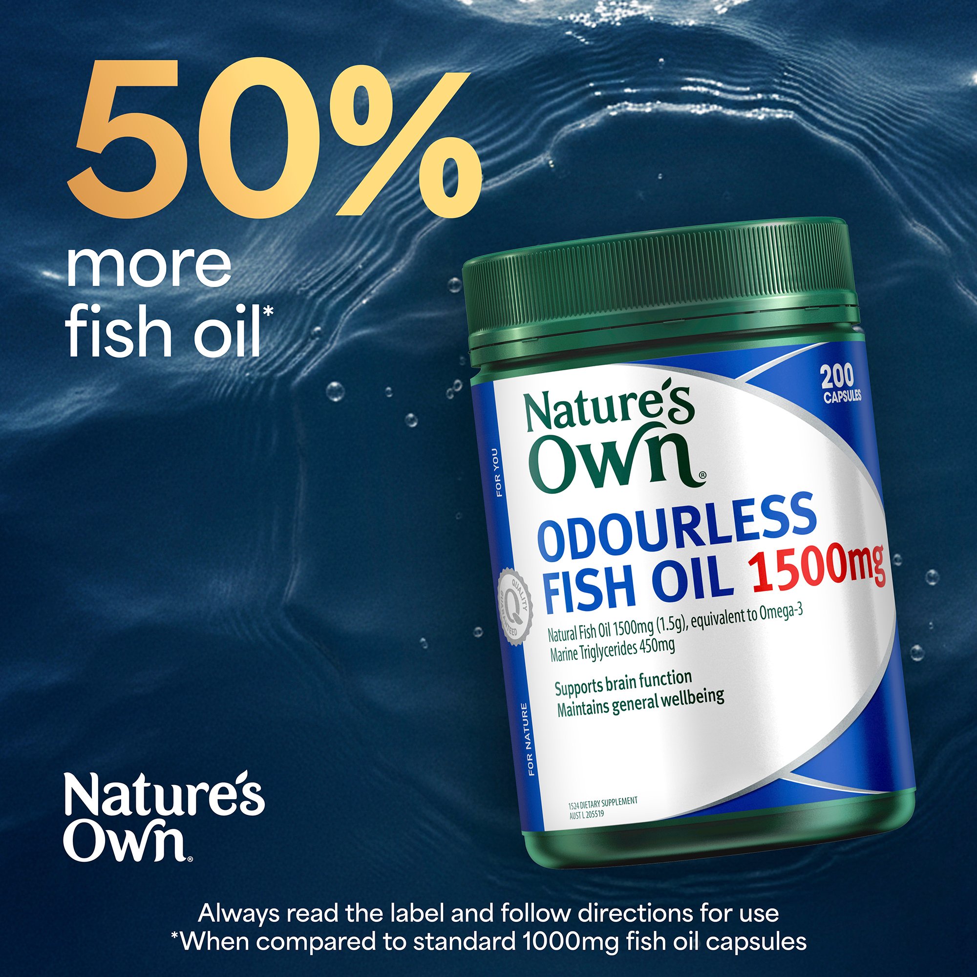 Nature's Own Odourless Fish Oil 1500mg - 200 capsules - Image 6