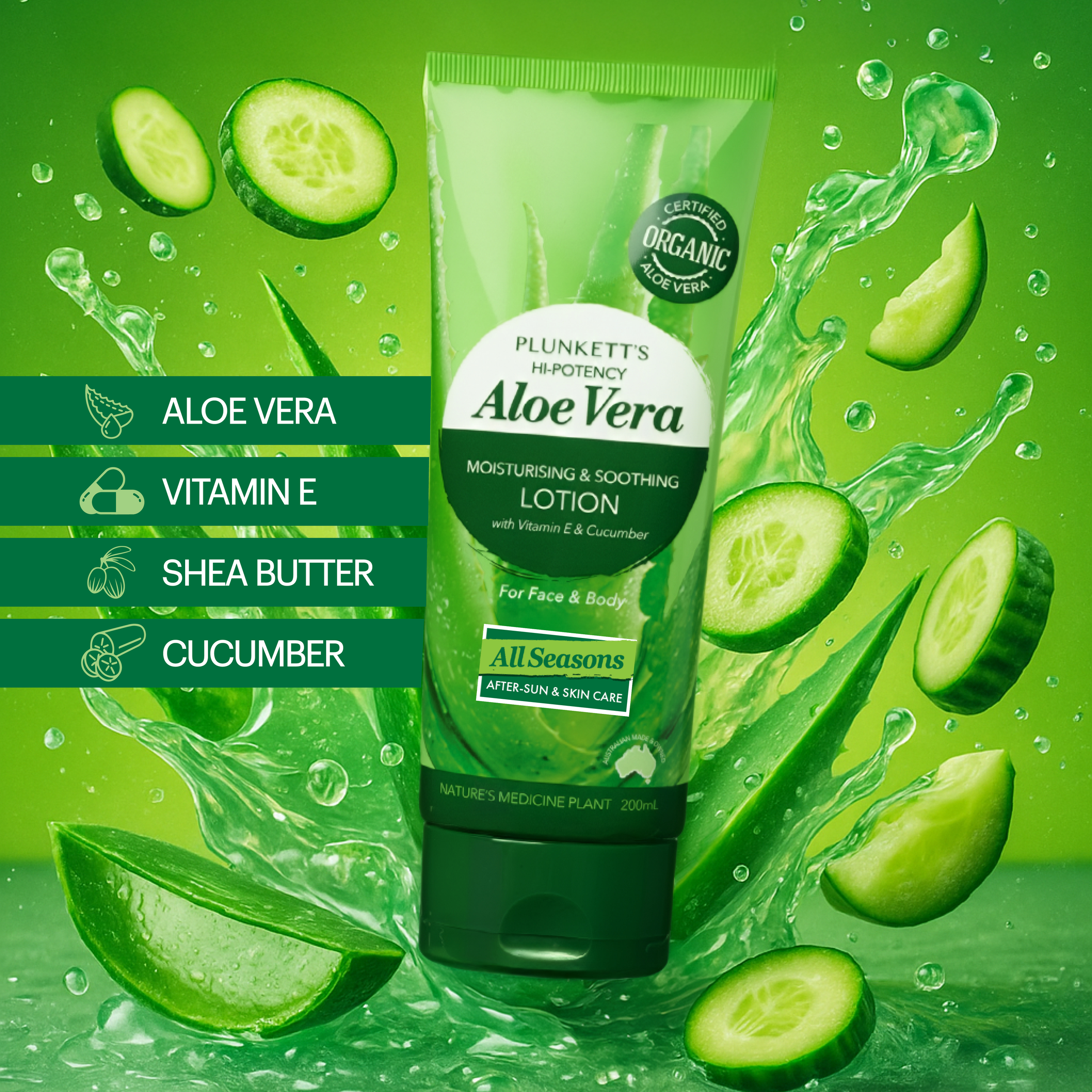 Plunkett's Aloe Vera Hi-Potency Moisturiser Lotion 200ml - Image 10