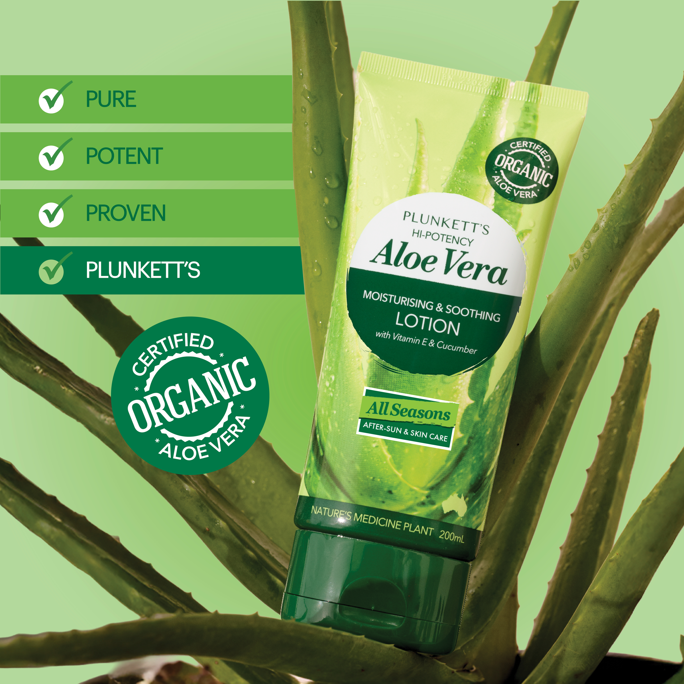 Plunkett's Aloe Vera Hi-Potency Moisturiser Lotion 200ml - Image 3