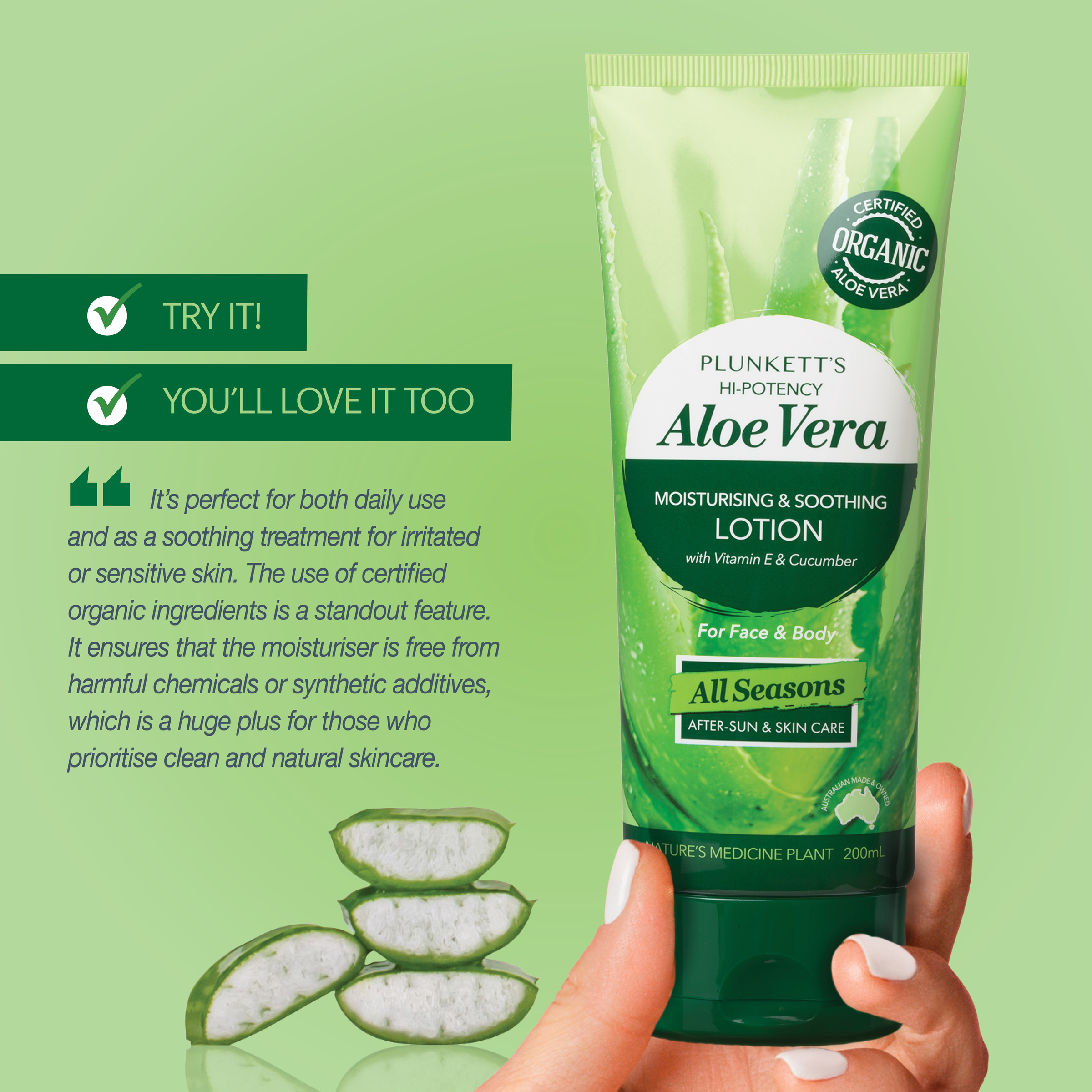 Plunkett's Aloe Vera Hi-Potency Moisturiser Lotion 200ml - Image 9