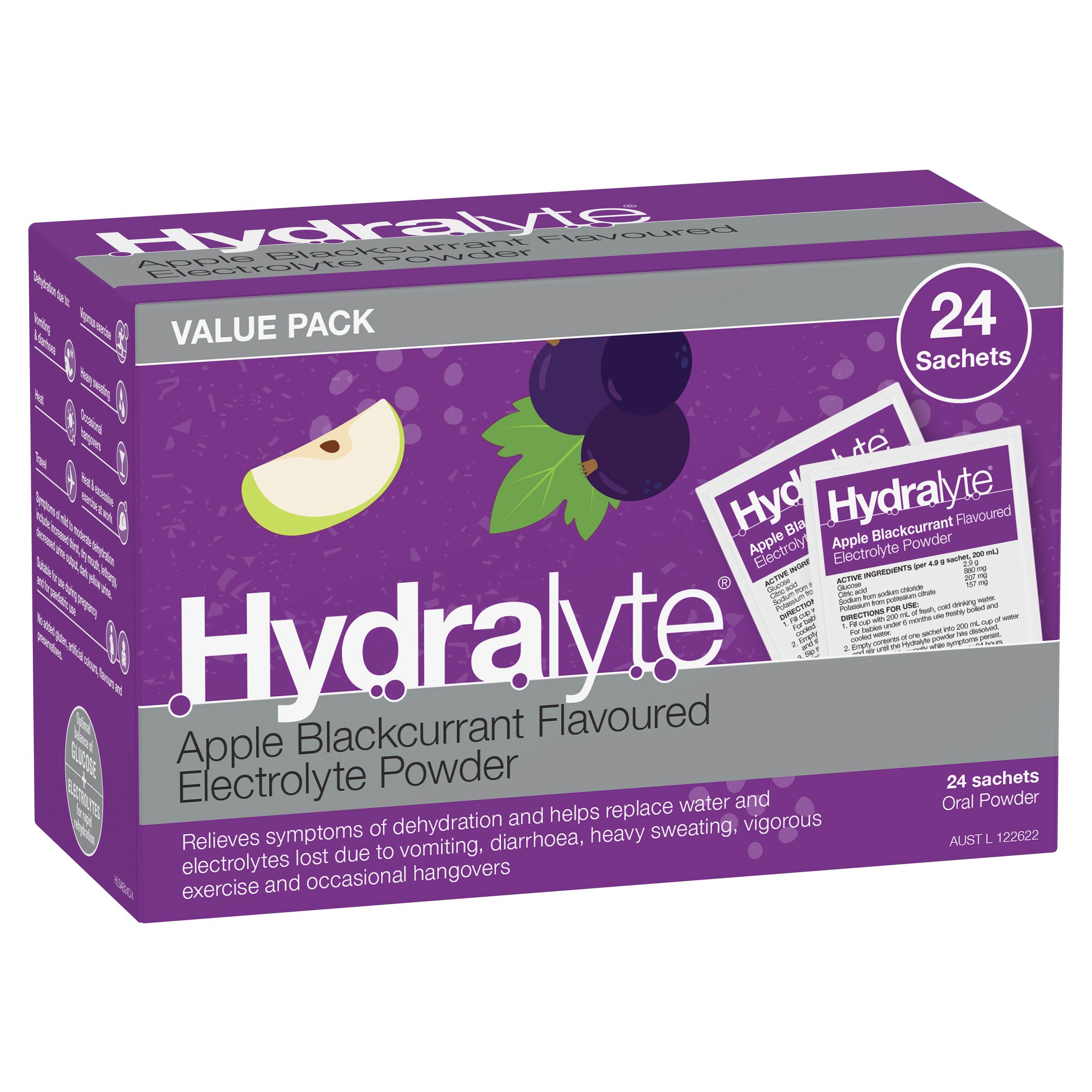Hydralyte Electrolyte Powder Apple/Blackcurrant Value pack 24 Sachets - Image 14