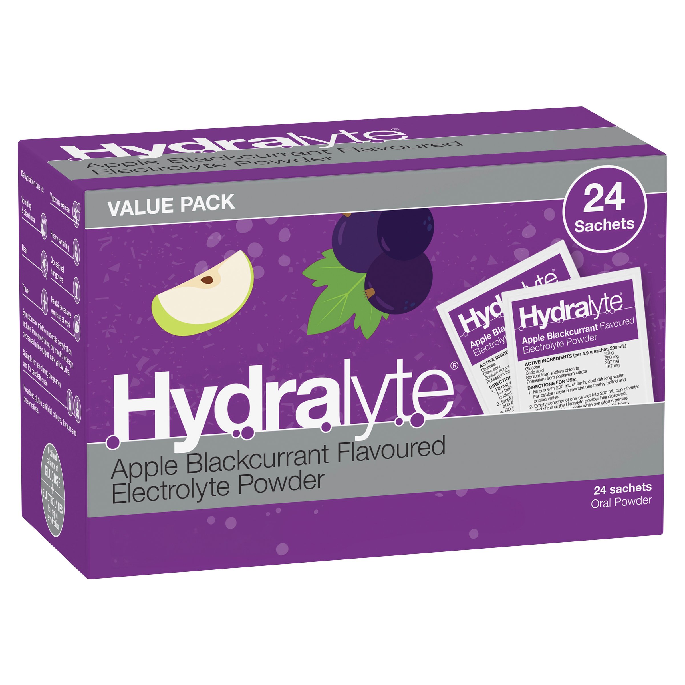 Hydralyte Electrolyte Powder Apple/Blackcurrant Value pack 24 Sachets - Image 11