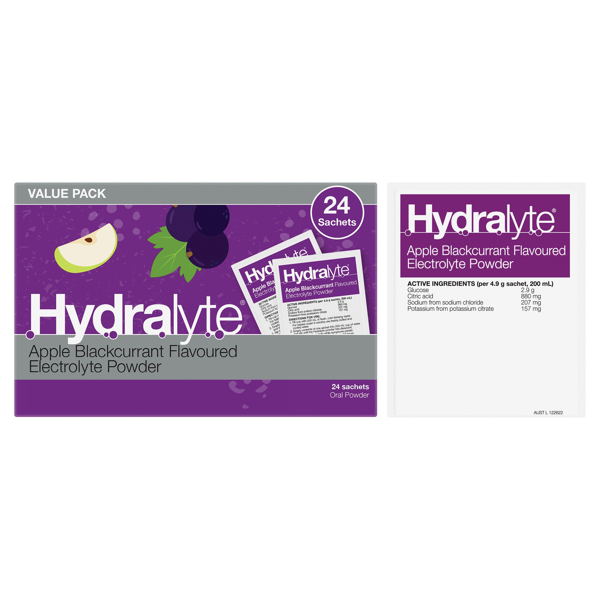 Hydralyte Electrolyte Powder Apple/Blackcurrant Value pack 24 Sachets - Image 7