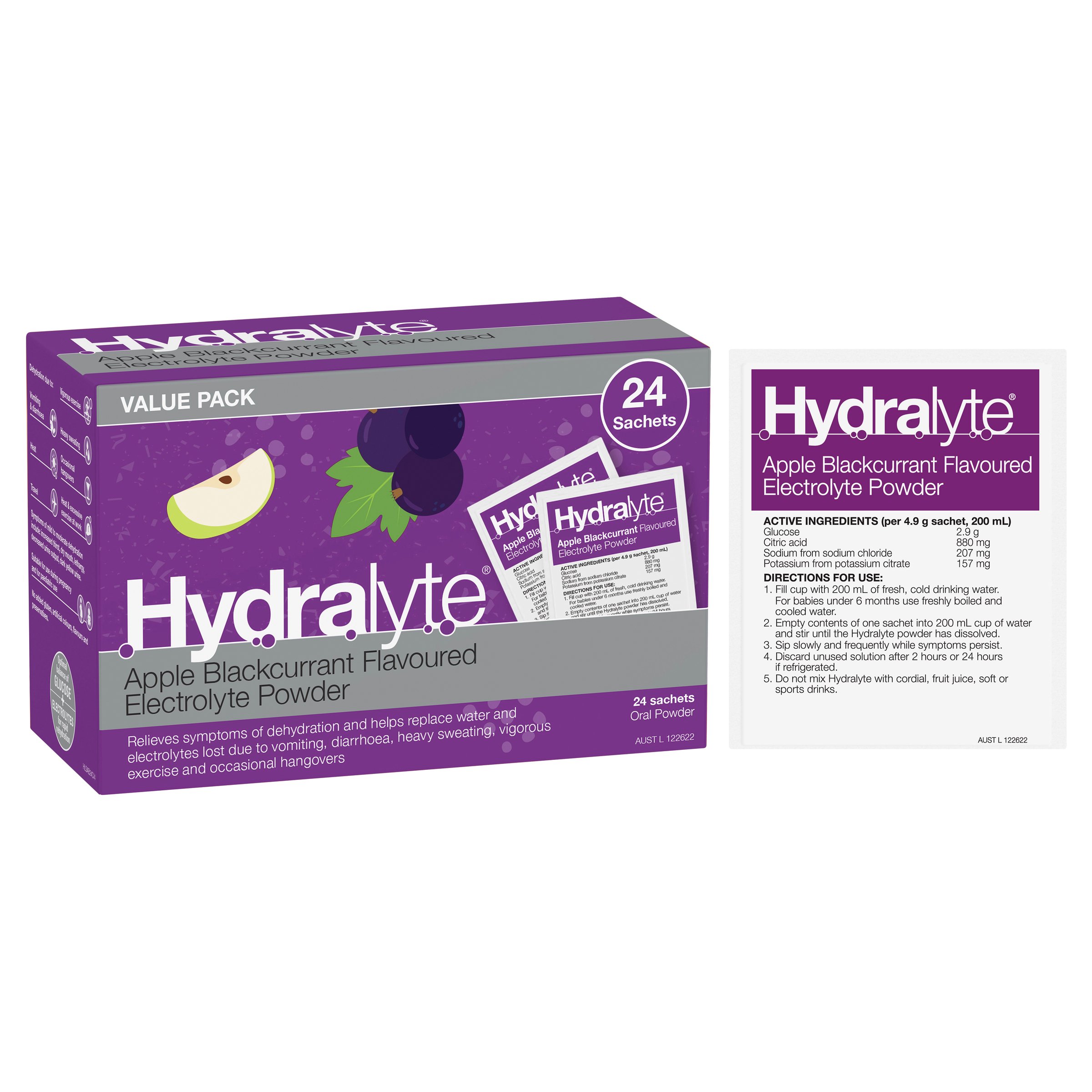 Hydralyte Electrolyte Powder Apple/Blackcurrant Value pack 24 Sachets - Image 13