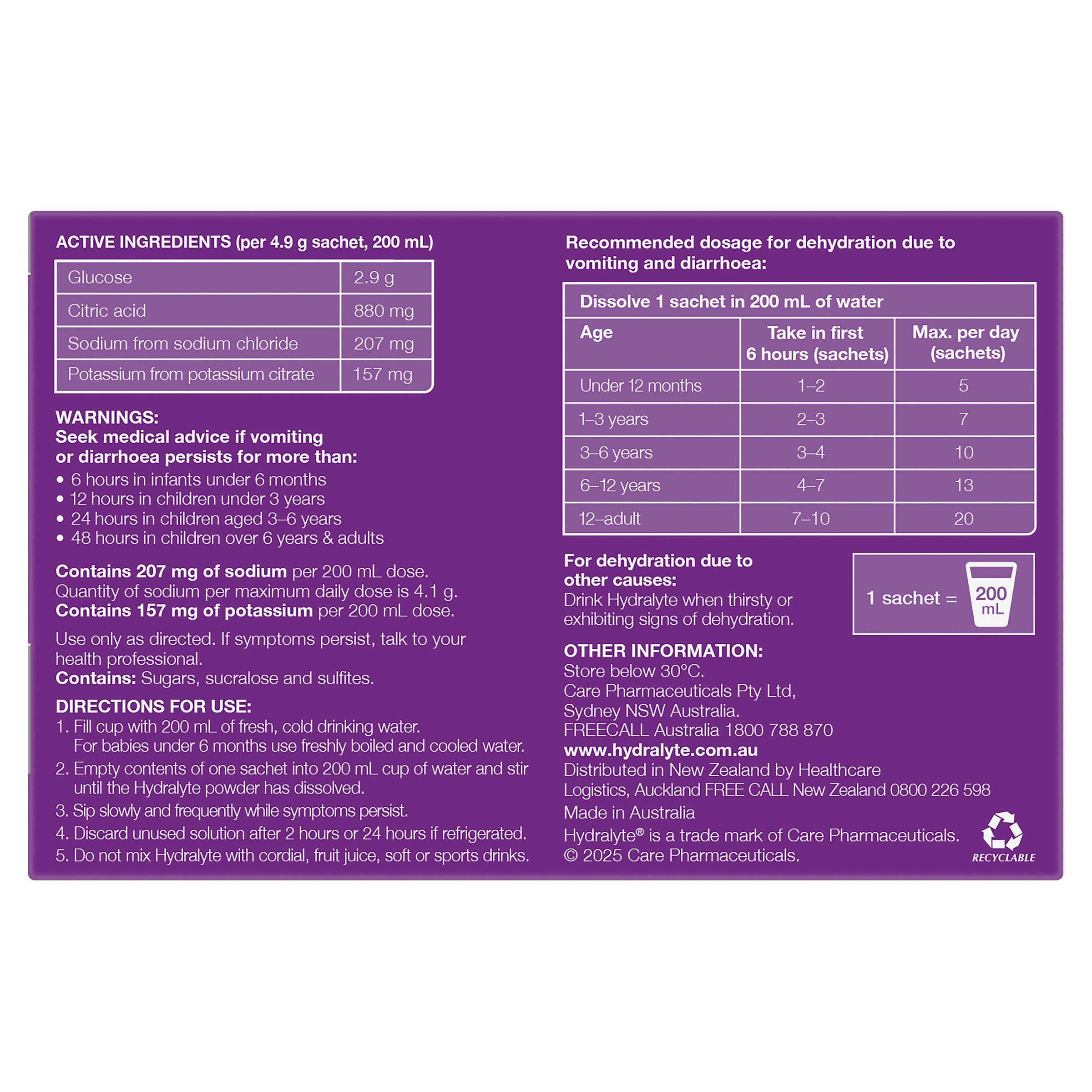 Hydralyte Electrolyte Powder Apple/Blackcurrant Value pack 24 Sachets - Image 2