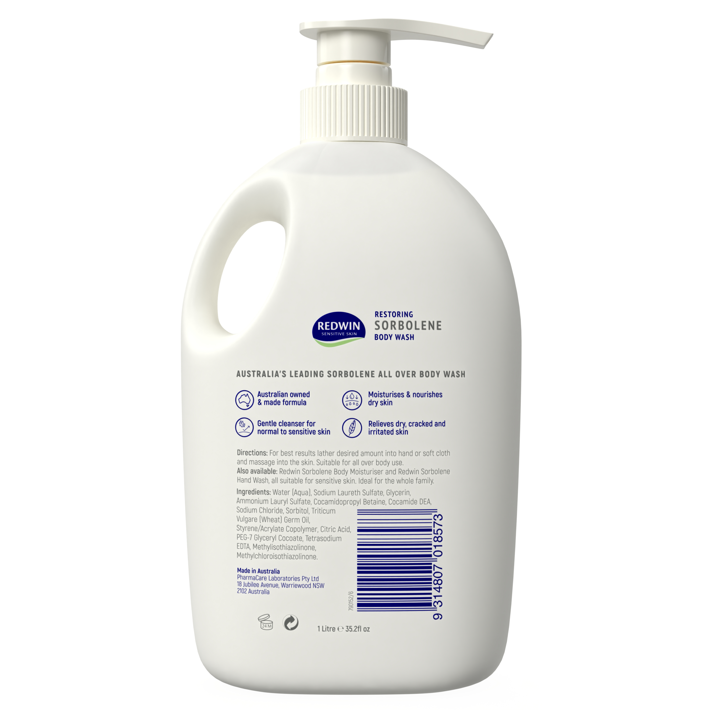 Redwin Sorbolene Body Wash Sensitive Pump 1 litre - Image 2